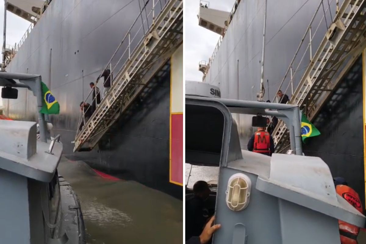 Embarcação naufraga e tripulantes são resgatados por navio mercante no litoral de SP; VÍDEO